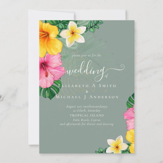 Invitation Plage de Paradise Tropical Mariage Florales vibran (Devant)