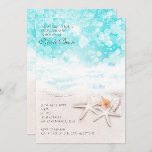 Invitation Plage de sable blanc Starfish Blue Ocean Invitatio (Devant / Derrière)