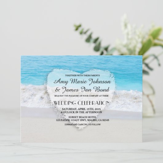 Invitation Plage de sable d'océan coeur plage d'invitations à (Debout devant)