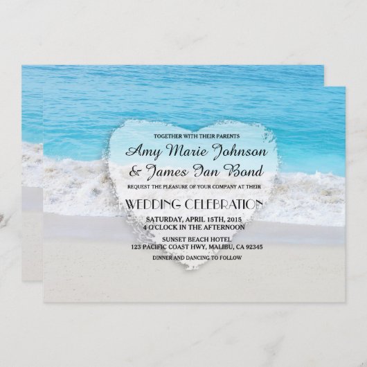 Invitation Plage de sable d'océan coeur plage d'invitations à (Devant / Derrière)