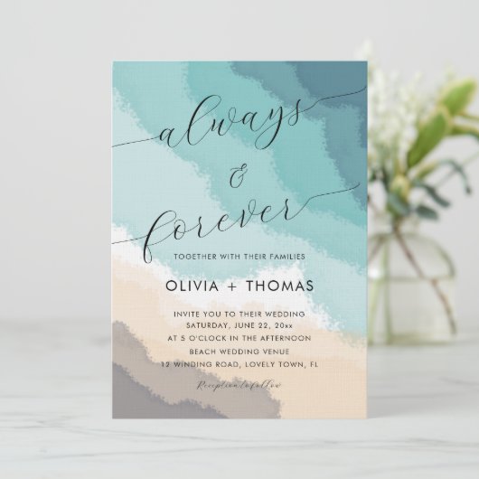 Invitation Plage de sable moderne Vagues toujours Mariage (Debout devant)