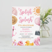 Invitation Plage de sable rose Bassin Anniversaire (Debout devant)