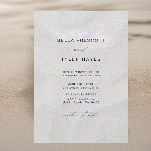Invitation Plage de Sables Perlés Côtiers Élégant Mariage Océ