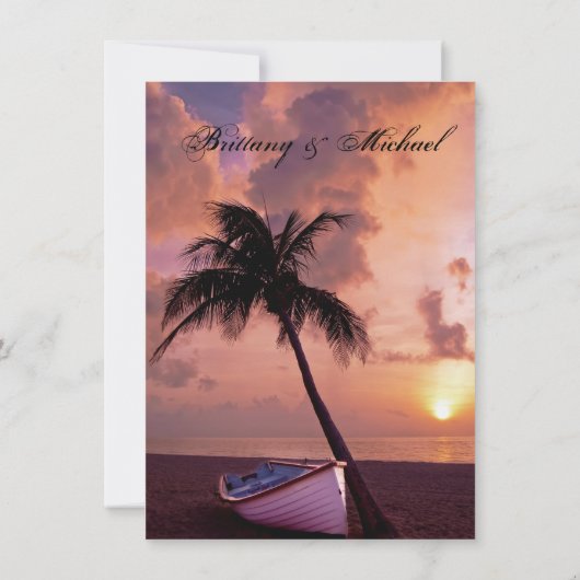 Invitation Plage de Sunset Palm Tree et mariage en bateau Inv (Dos)