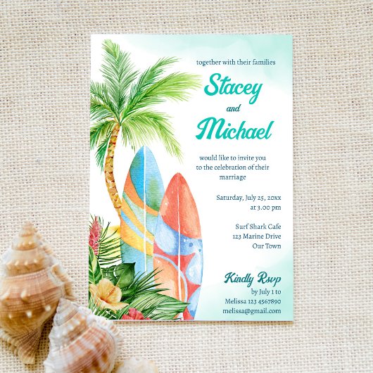 Invitation Plage de surf mariage de bord de mer tropical