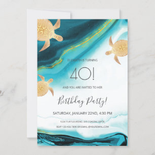 Invitation Plage de Tortues d'or Thème Anniversaire