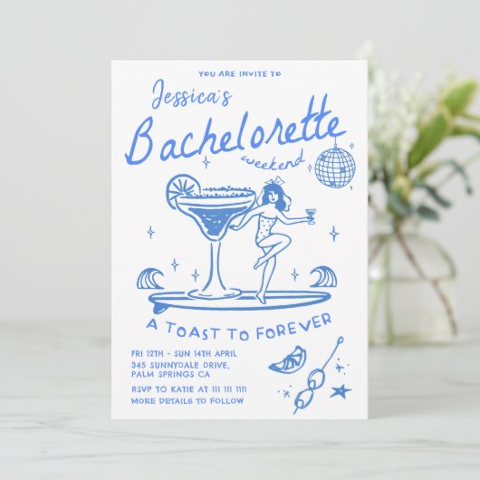 Invitation Plage Dernier Toast Funky Bachelorette Week-end (Debout devant)