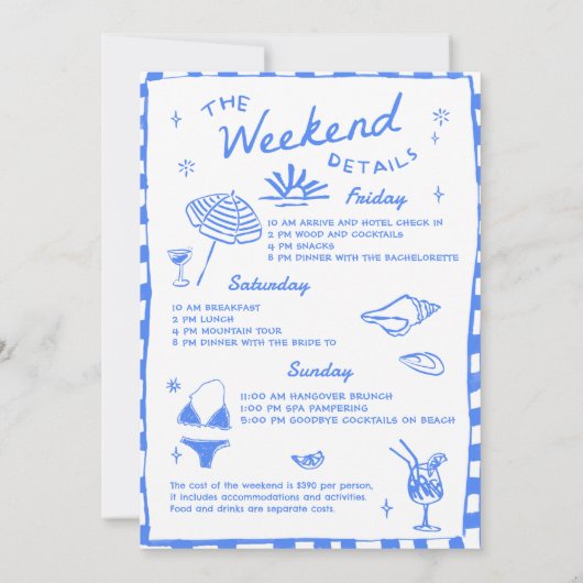 Invitation Plage Dernier Toast Funky Bachelorette Week-end (Dos)