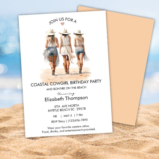Invitation Plage des Cowgirls côtières Anniversaire