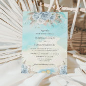 Invitation Plage Destination Mariage Pampas Grass Bleu Floral
