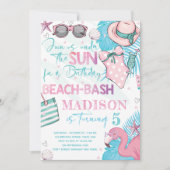 Invitation Plage d'été Anniversaire Fête Cute Rose Turquoise (Devant)