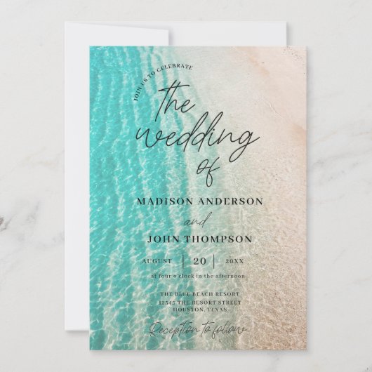 Invitation Plage d'été de l'océan Côtier Destination Mariage (Devant)