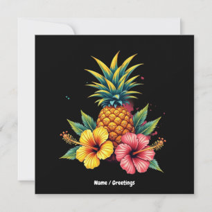 Invitation Plage d'été Hawaii Floral d'Ananas et Hibiscus