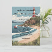 Invitation plage d'été Phare aquarelle mariage Invitat (Debout devant)