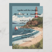 Invitation plage d'été Phare aquarelle mariage Invitat (Devant / Derrière)