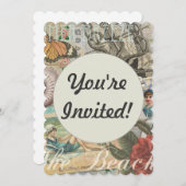 Invitation plage d'été poulpe vintage antique voile (Devant / Derrière)