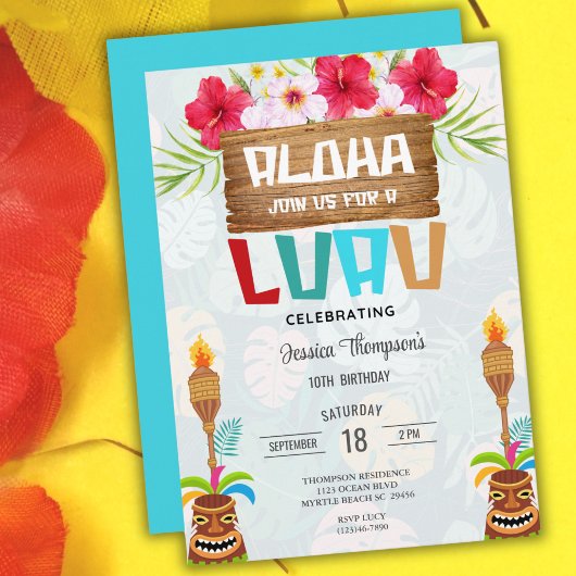 Invitation Plage d'été tropicale Luau Filles 10e anniversaire