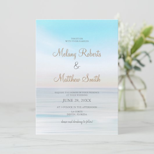 Invitation Plage En Front De Mer Plage Mariage À Thème (Debout devant)