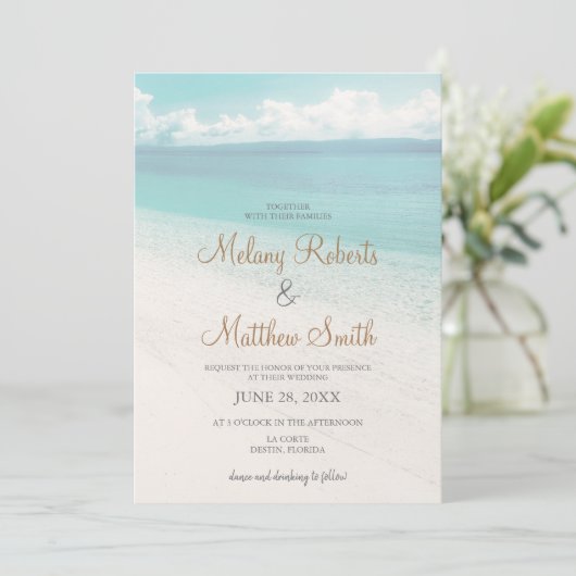 Invitation Plage En Front De Mer Plage Mariage À Thème (Debout devant)