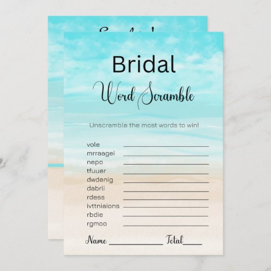 Invitation Plage et Océan Bride Blue Word jeu de course (Devant / Derrière)