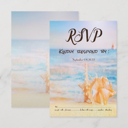 Invitation Plage, Étoile de mer, Coquillage RSVP (Devant / Derrière)
