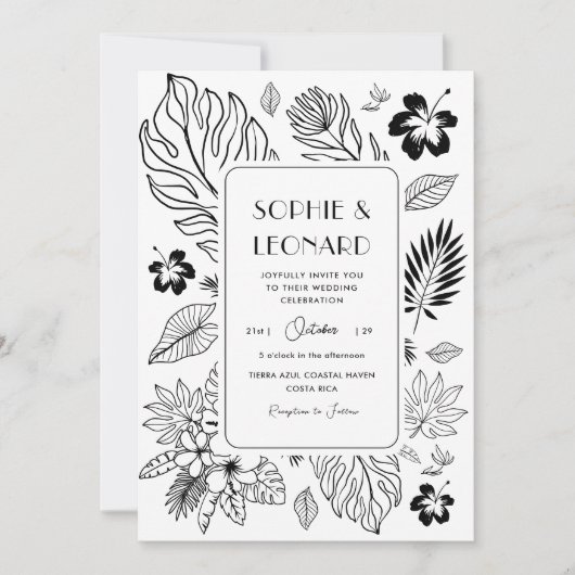 Invitation Plage exotique de la feuille tropicale Mariage de (Devant)