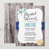 Invitation Plage Fête des mariées Turquoise Starfish Bois rus (Devant / Derrière)