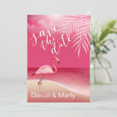 Invitation Plage Flamingo Sauvegarder la date | rose (Debout devant)