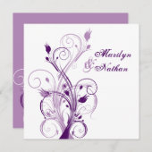 Invitation Plage Florale Blanche Violette Lilac Sq. FAIRE-PAR (Devant / Derrière)