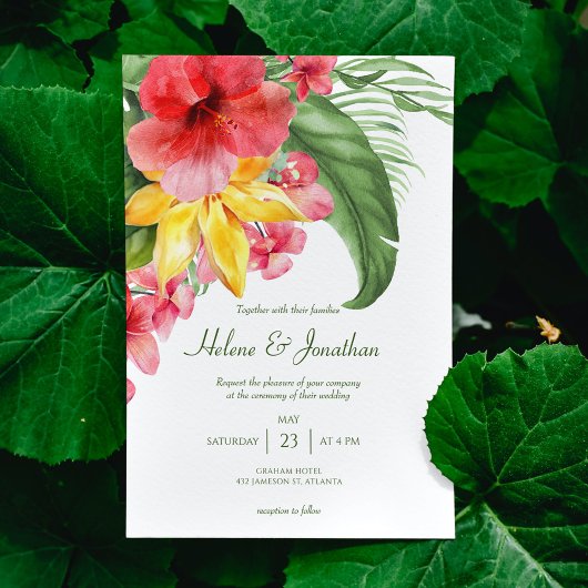 Invitation Plage florale colorée Destination tropicale Mariag