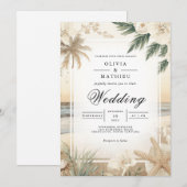 Invitation Plage florale côtière Mariage romantique (Devant / Derrière)
