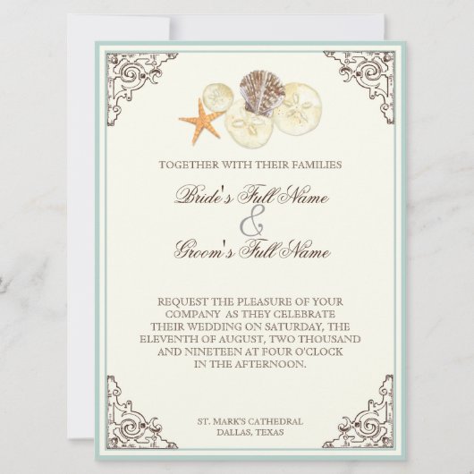 Invitation Plage Florale de coquillages de fleurs d'Hydrangea (Devant)