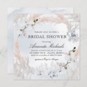 Invitation Plage Flore Blanche & Blush Fête des mariées Bleue (Devant / Derrière)