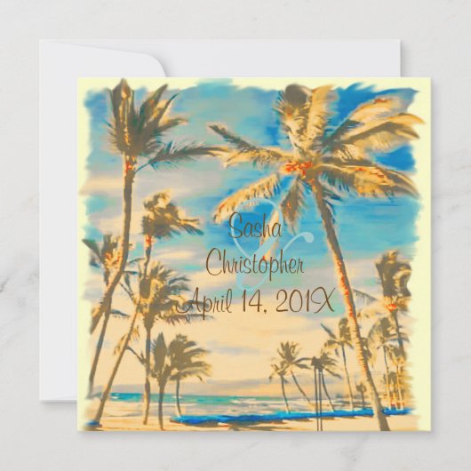 Invitation Plage hawaiienne vintage de PixDezines/bleu cerule (Devant)