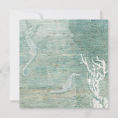 Invitation Plage Hippocampe Corail Turquoise Bleu Blanc Bois (Dos)