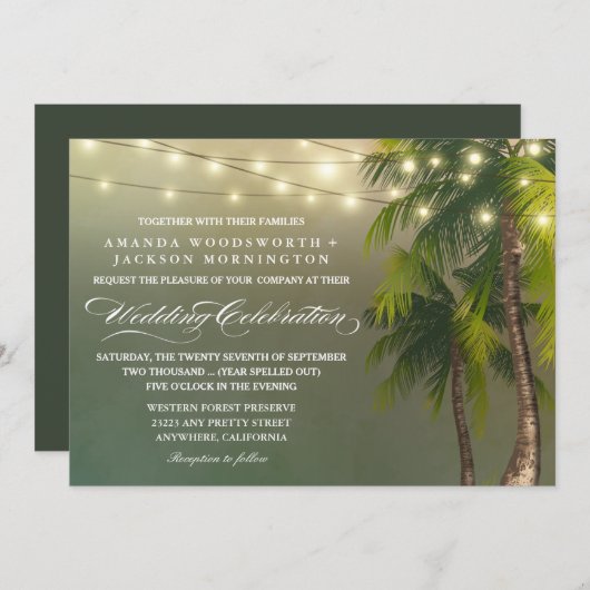 Invitation Plage Lumière Palm Tree Mariage tropical Invitatio (Devant / Derrière)
