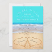 Invitation Plage Mariage 2 Coeurs Mariage de sable Turquoise  (Devant)