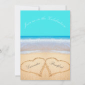 Invitation Plage Mariage 2 Coeurs Sable Turquoise Bleu Invita (Dos)