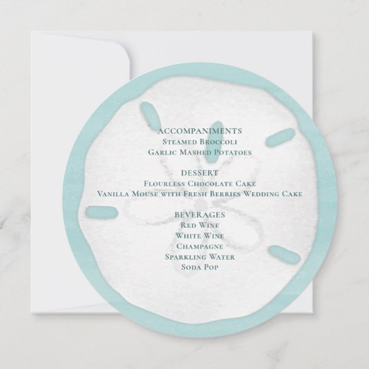 Invitation Plage Mariage Aquarelle Sable Dollar Menu (Dos)
