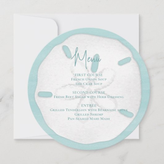 Invitation Plage Mariage Aquarelle Sable Dollar Menu (Devant)