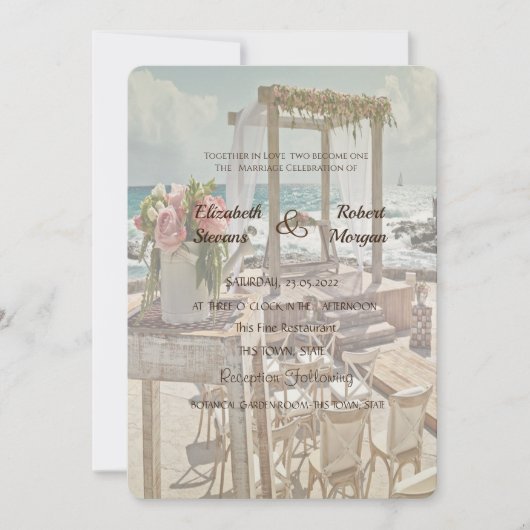 Invitation Plage Mariage Arc Rétro (Devant)