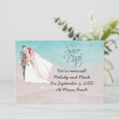 Invitation Plage Mariage avec mariée et marié sur la plage In (Debout devant)