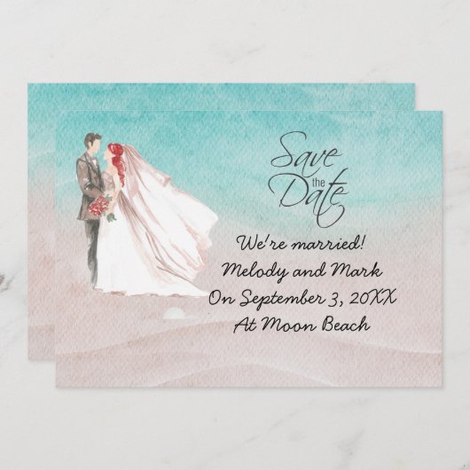 Invitation Plage Mariage avec mariée et marié sur la plage In (Devant / Derrière)