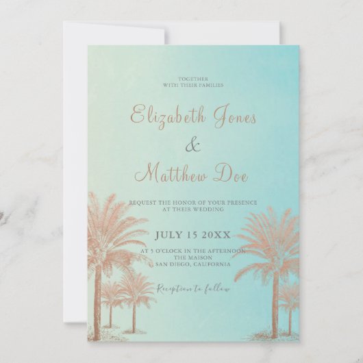 Invitation Plage Mariage Balnéaire / Océanside Palm Trees Mar (Devant)