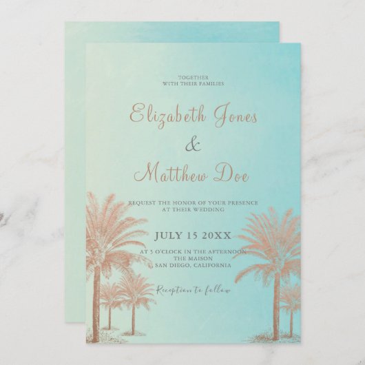 Invitation Plage Mariage Balnéaire / Océanside Palm Trees Mar (Devant / Derrière)