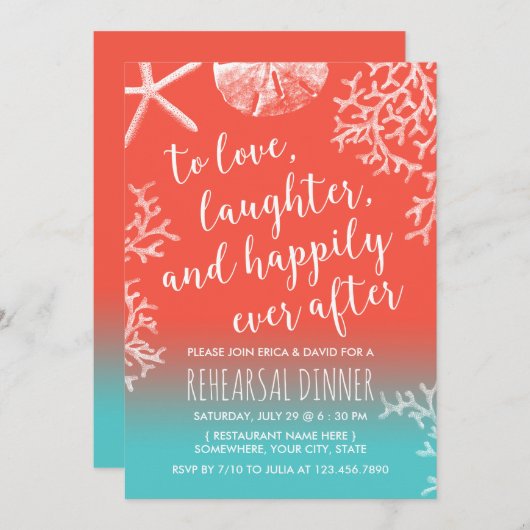 Invitation Plage Mariage Coral Reef Starfish Dîner de répétit (Devant / Derrière)
