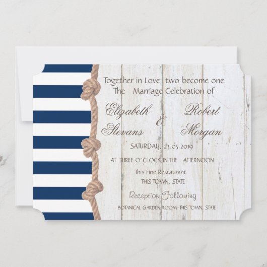 Invitation Plage Mariage de la corde marine, Stripes, Invitat (Devant)