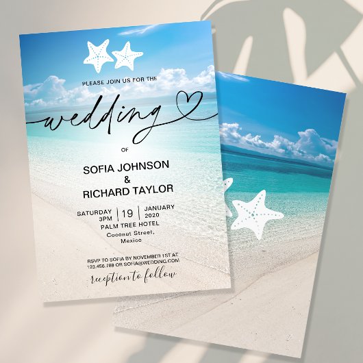 Invitation plage mariage destination étoile tropicale