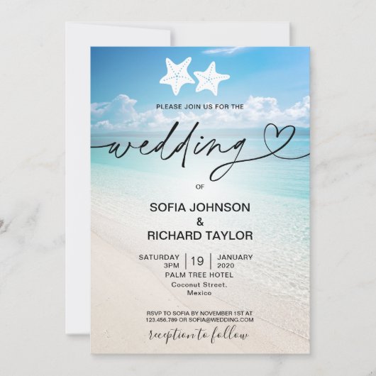 Invitation plage mariage destination étoile tropicale (Devant)