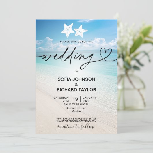 Invitation plage mariage destination étoile tropicale (Debout devant)